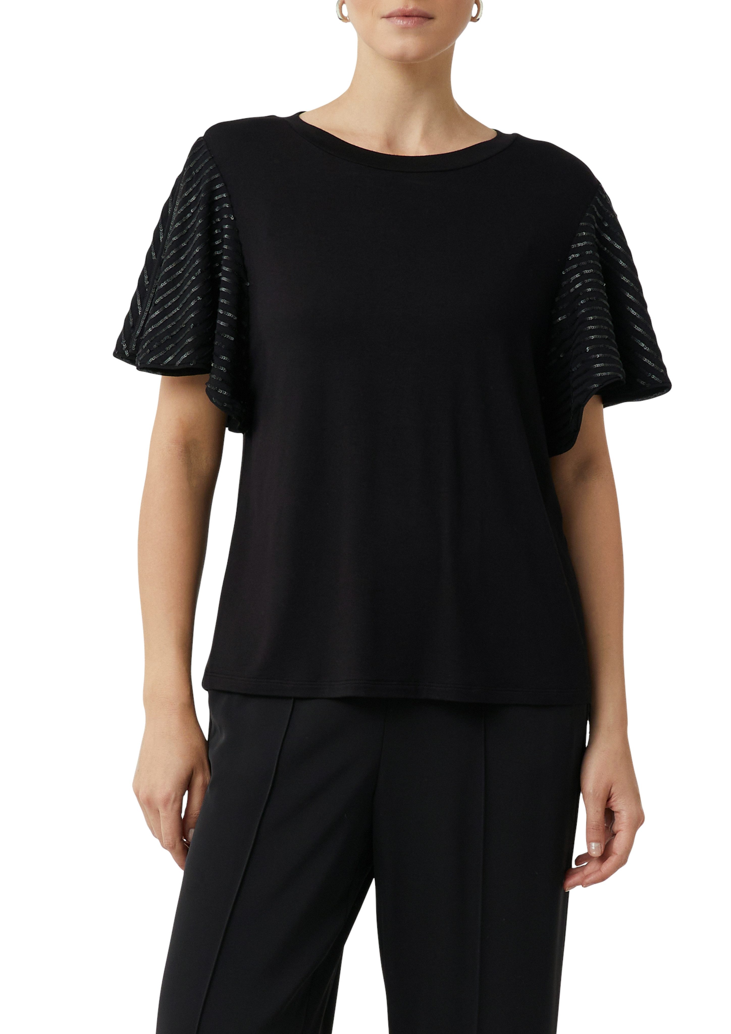 comma Rundhalsshirt mit Pailletenbesatz an den Ärmeln günstig online kaufen