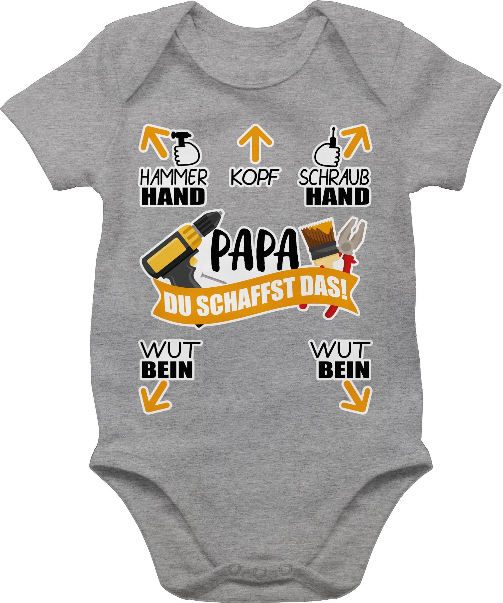 - meliert - 1 Shirtracer Baby Papa Geschenk Grau Du Werkzeug Vatertag Shirtbody schaffst das!