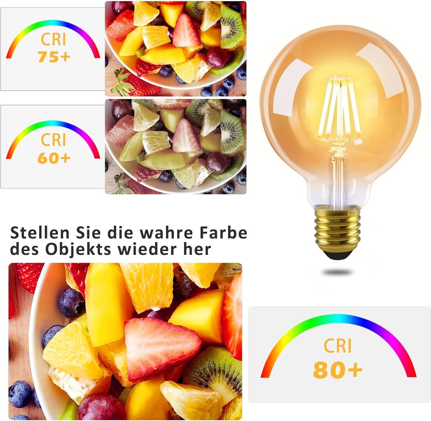 Nettlife LED-Leuchtmittel 2 Stück G95 LED Glühbirne E27 Vintage Warmweiß Filament, E27, Warmweiß, für Haus Hotel Café Bar – Bild 5 von 5