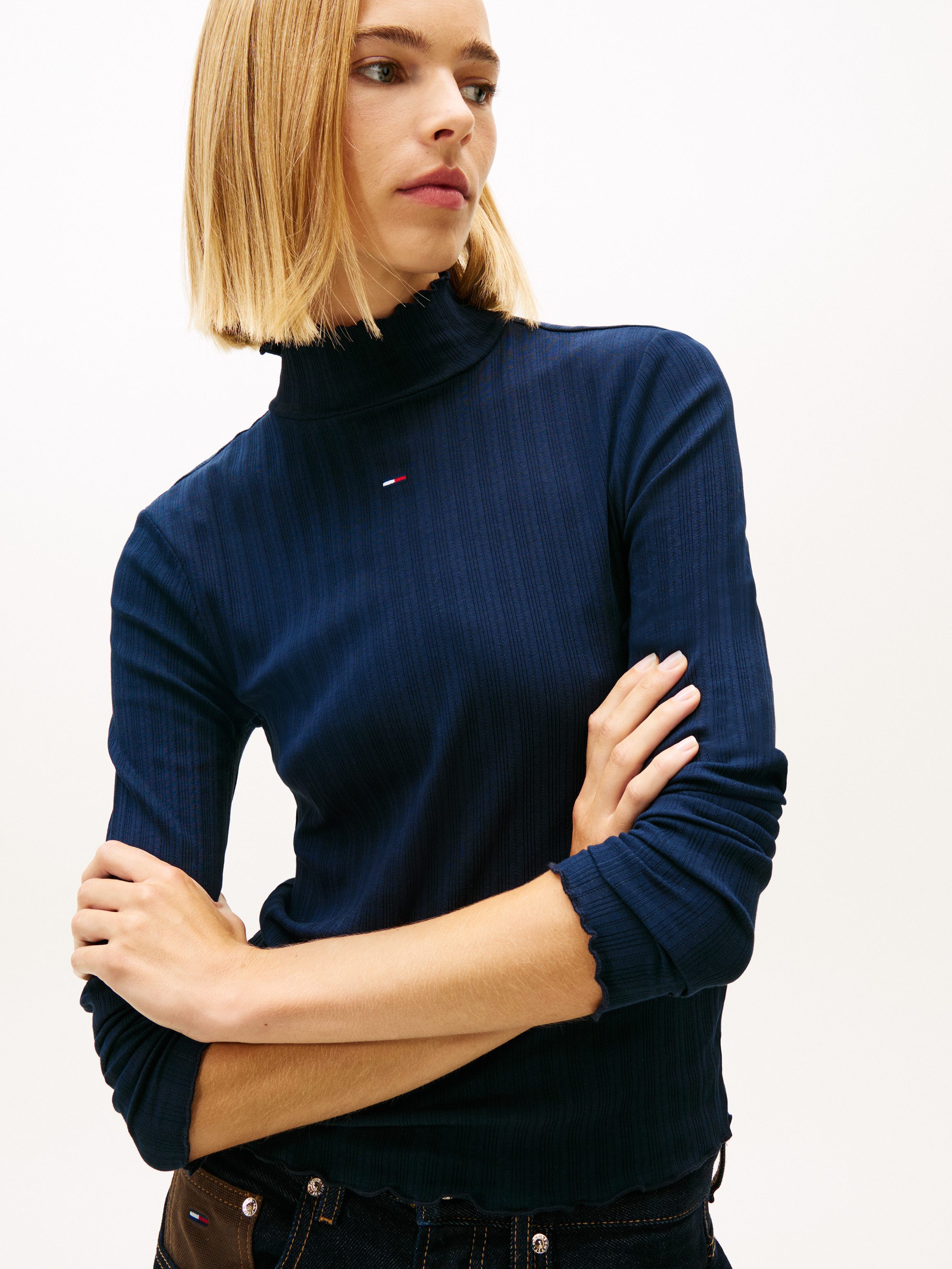 Tommy Jeans Langarmshirt TJW SLIM RIB LETTUCE EDGE LS in gerippter Struktur
