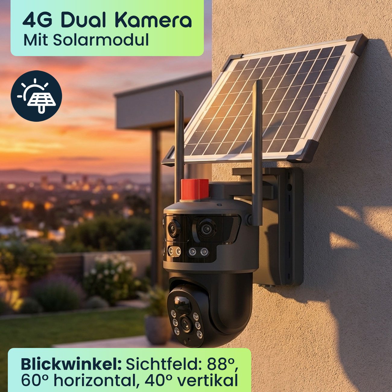 Technaxx Überwachungskamera 4G Dual-Kamera Akku Solarmodul Outdoor, 2x 3MP Full HD PIR IP65 App (4G Solar-Überwachungskamera mit Dual-Objektiv 3MP+3MP Farbnachtsicht)