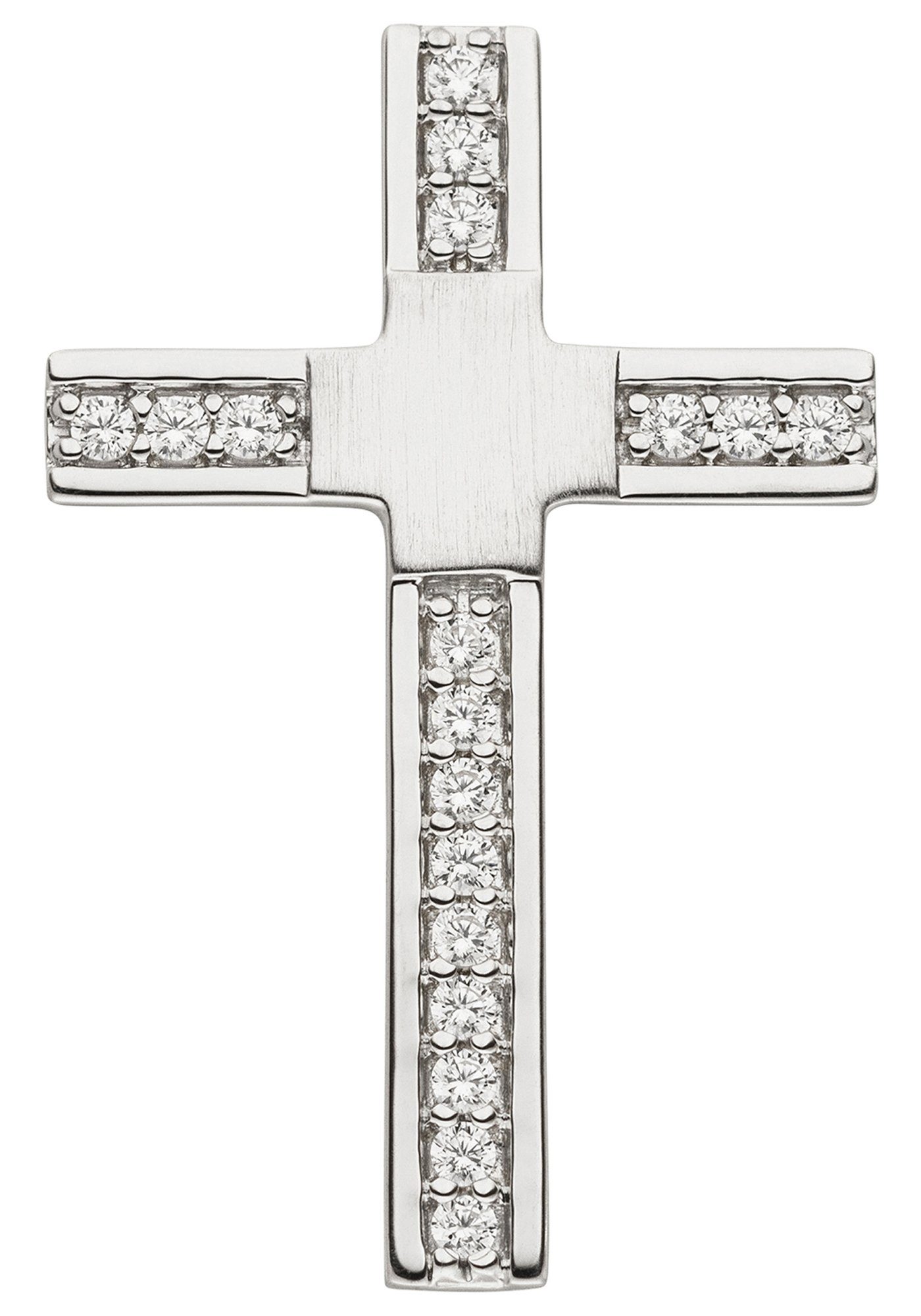JOBO Kreuzanhänger Anhänger Kreuz Silberkreuz 29 mm, 925 Silber rhodiniert mit 18 Zirkonia
