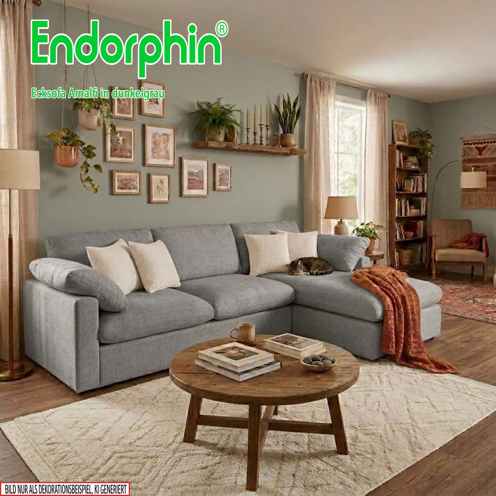Endorphin Ecksofa Ecksofa Amalfi dunkelgrau, Ottomane flexibel montierbar, Modern