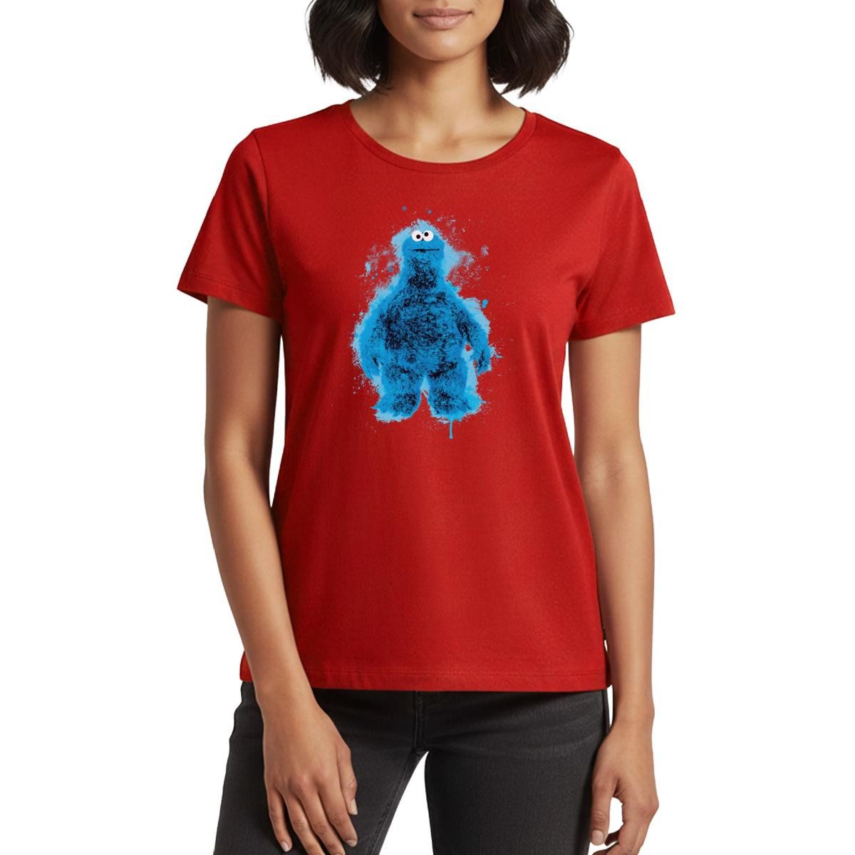 Spreadshirt T-Shirt Sesamstraße Krümelmonster Farbspritzer Frauen Premium T-Shirt (1-tlg)