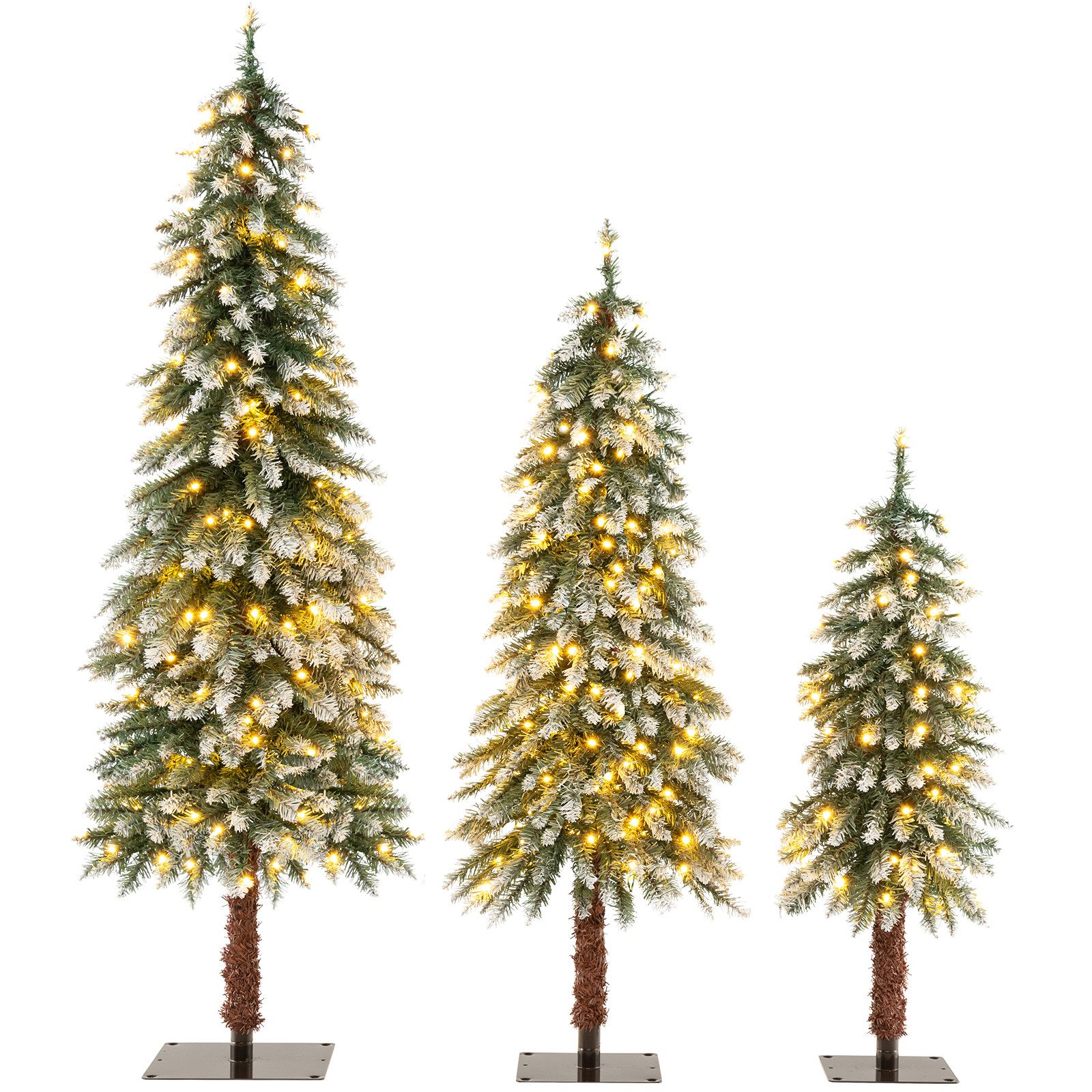 COSTWAY Künstlicher Weihnachtsbaum, mit Schnee und LED, 3er Set 90+120+150cm