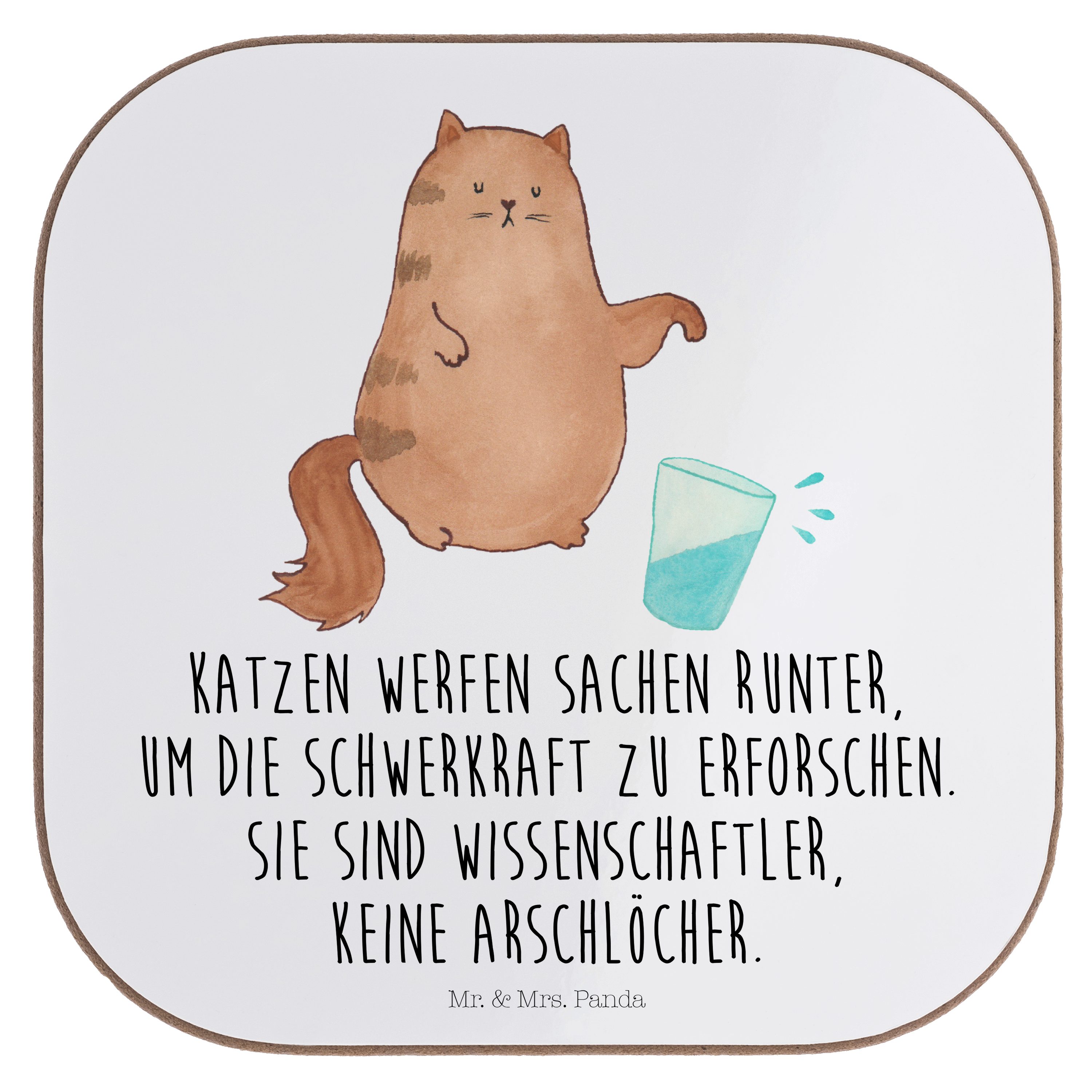 Mr. & Mrs. Panda Getränkeuntersetzer Katze Wasserglas - Weiß - Geschenk, Kater, Getränkeuntersetzer, Miau, 1-tlg.