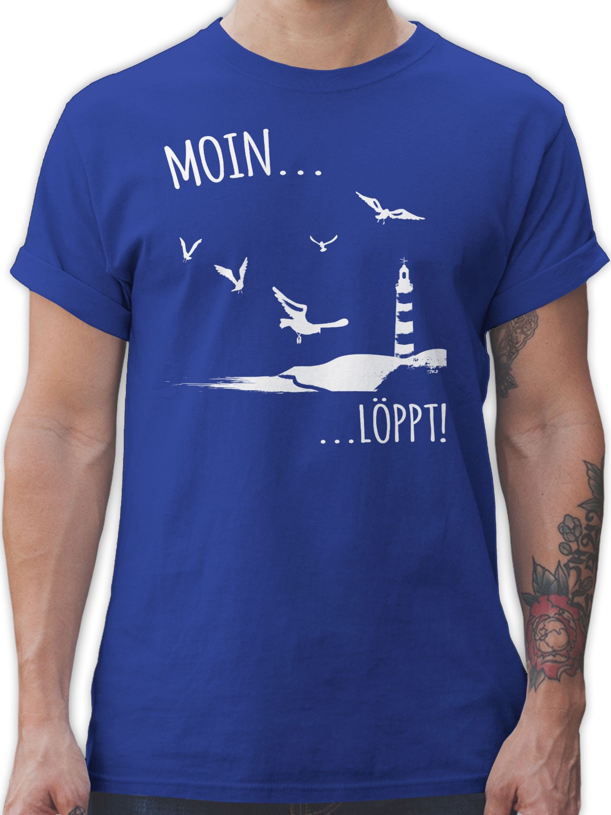 - 03 Royalblau T-Shirt Statement Moin...Löppt! Shirtracer Sprüche weiß