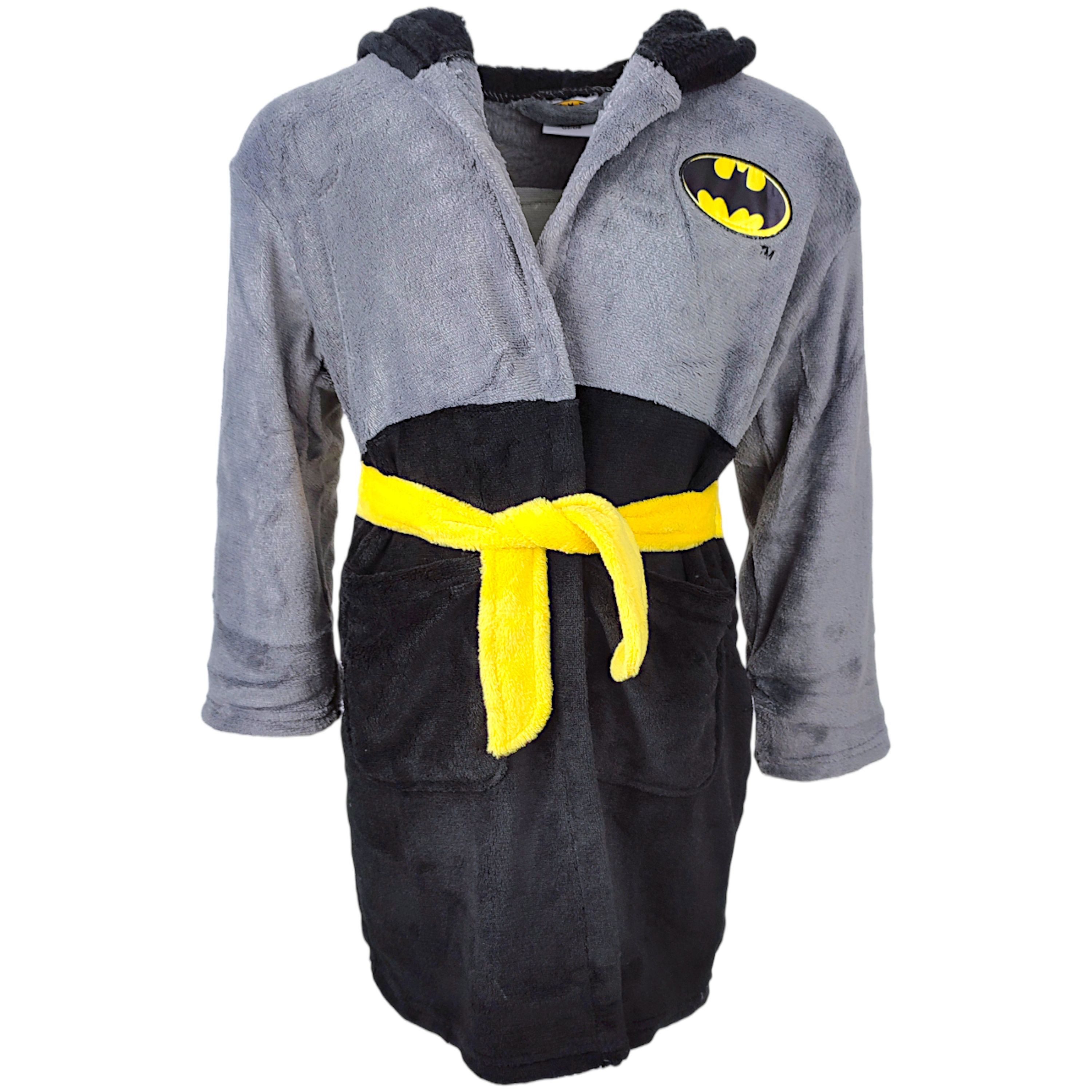 Batman Kinderbademantel mit Batman Logo & 3D Ohren, Fleece, mit Kapuze, Bindegürtel, für Kinder Gr. 98-128 cm