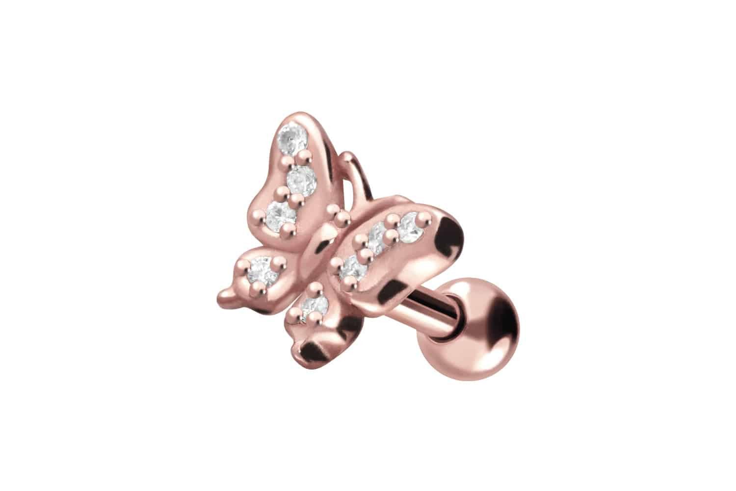 PIERCINGLINE Piercing-Set Chirurgenstahl Ohrpiercing SCHMETTERLING + KRISTALLE (Mini-Barbells, 1-tlg)