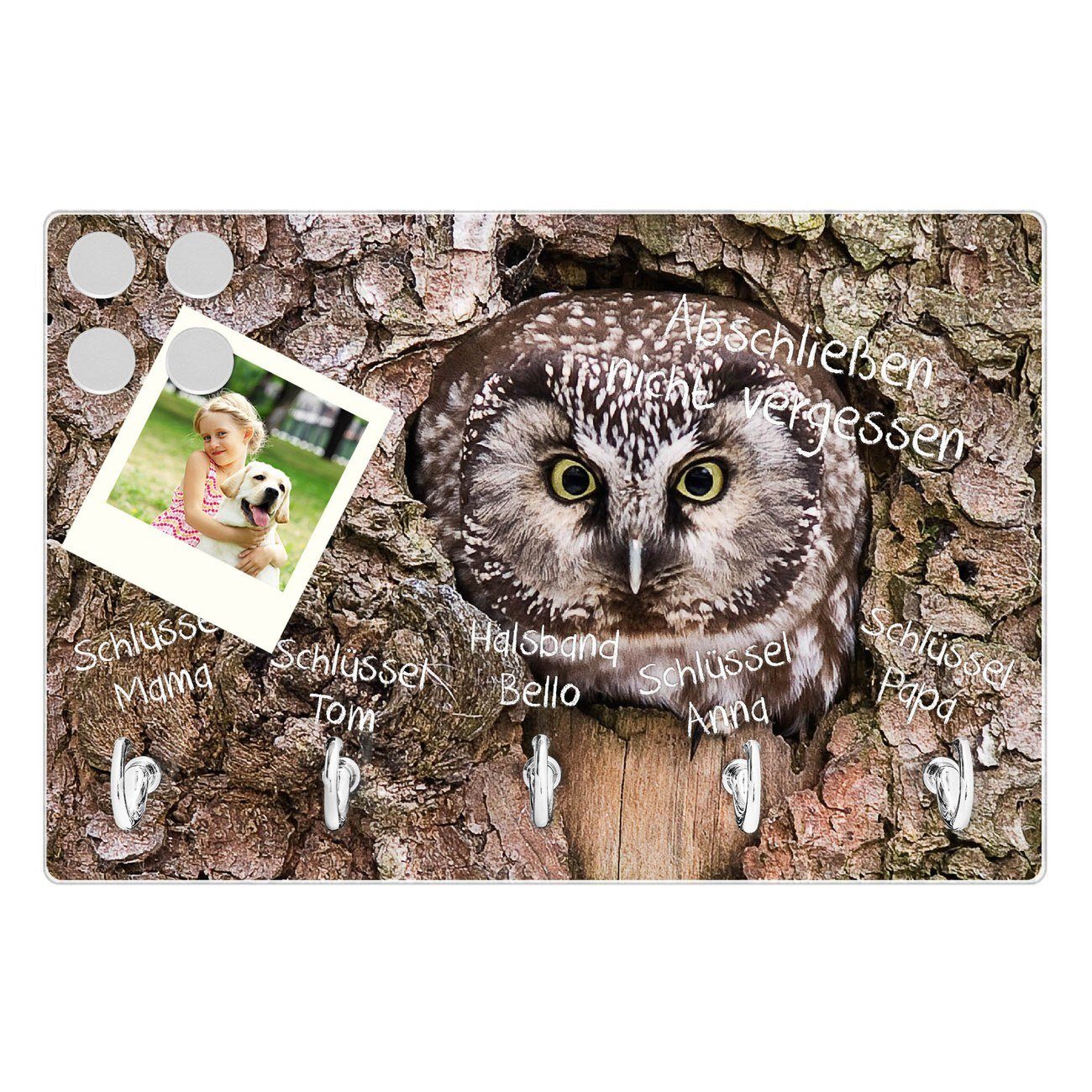 banjado Hakenleiste Motiv Eule, (5 chrom Haken)