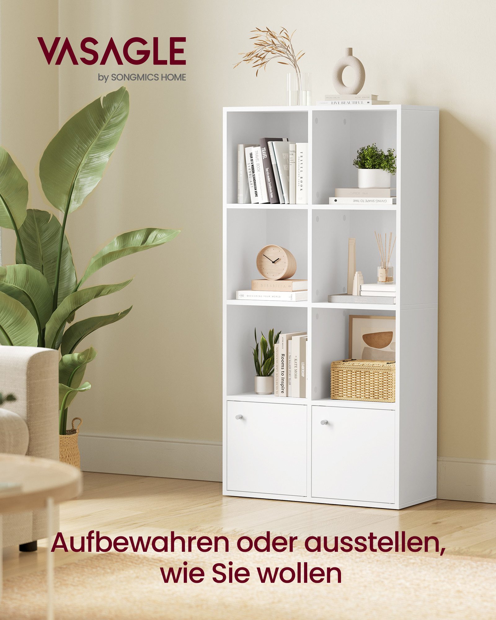 VASAGLE Bücherregal 3-stöckiges Regal, 2 Fächer, 29 x 65,8 x 130 cm, Wohnzimmer Homeoffice Esszimmer, mit Türen – Bild 2 von 5