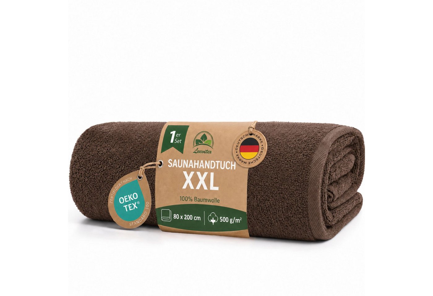 leevitex® Saunatuch, 80x200 cm, 100% Baumwolle, saugstark und fusselfrei, Frottee (1-St), OEKO-TEX® STANDARD 100 zertifiziert, gestreifte Bordüre