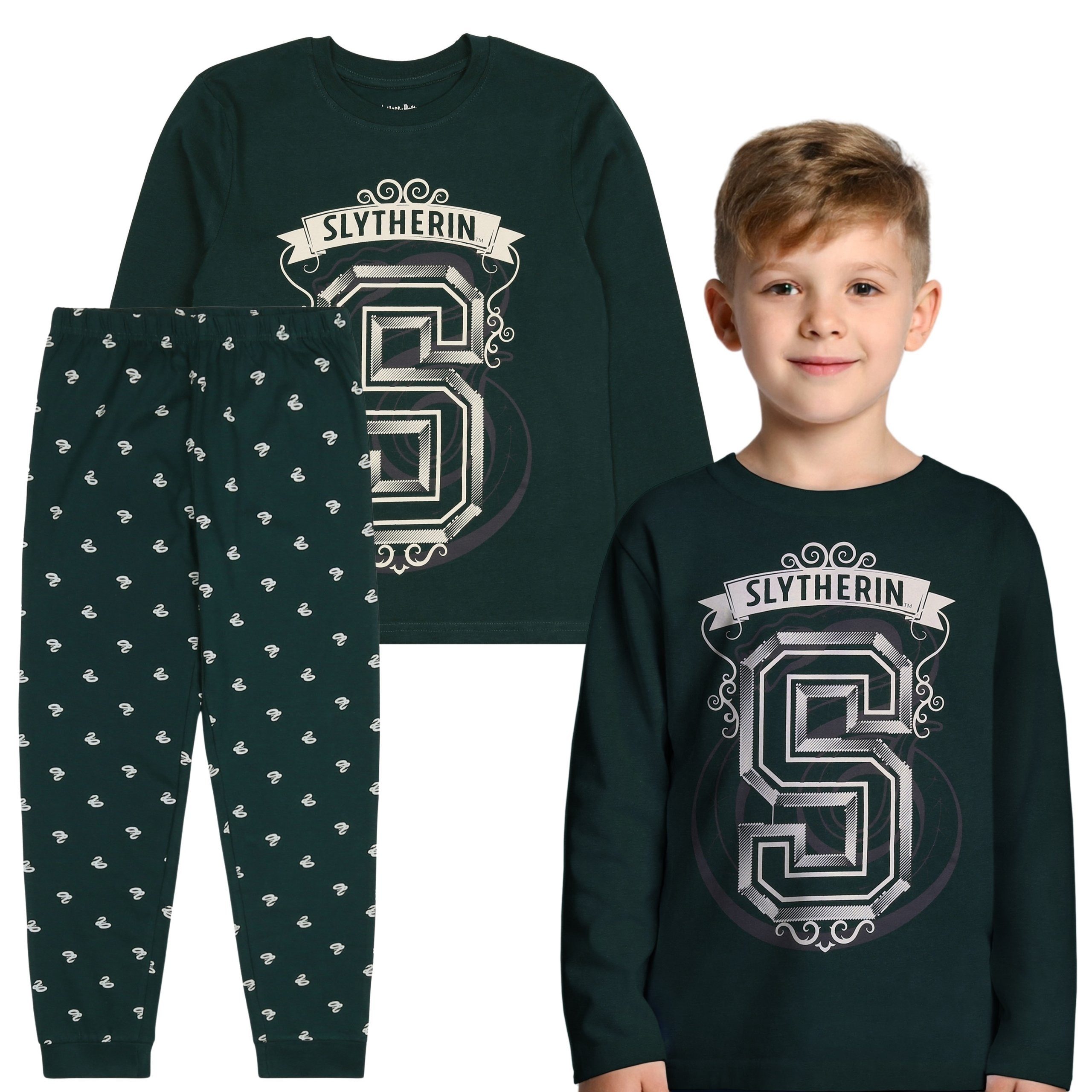 Harry Potter Schlafanzug Harry Potter Slytherin Schlafanzug Jungen, 2-teilig, 100% Baumwolle