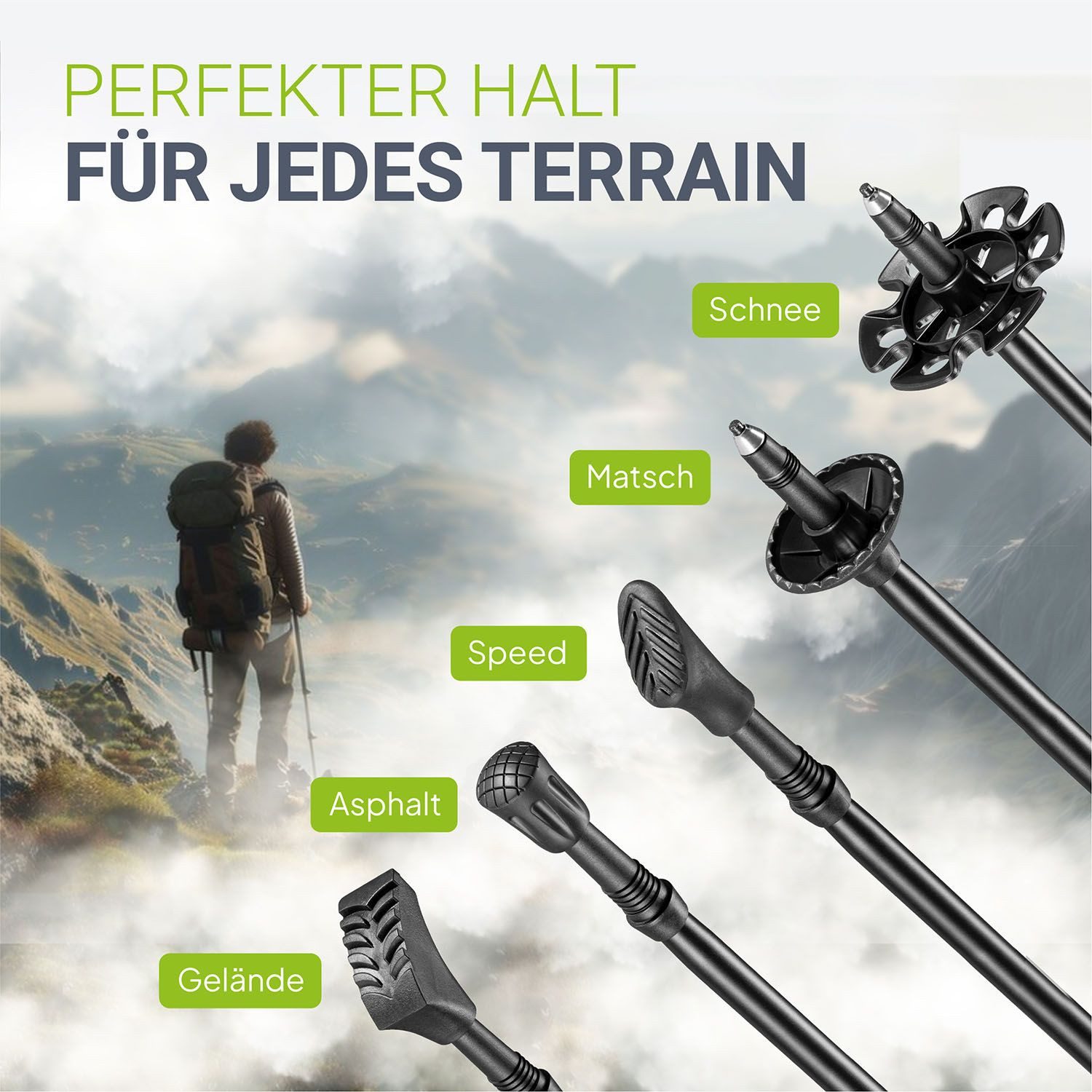 Juskys Wanderstöcke (2 St), Alu Teleskop, leicht & ausziehbar, für Damen & Herren, mit Zubehör