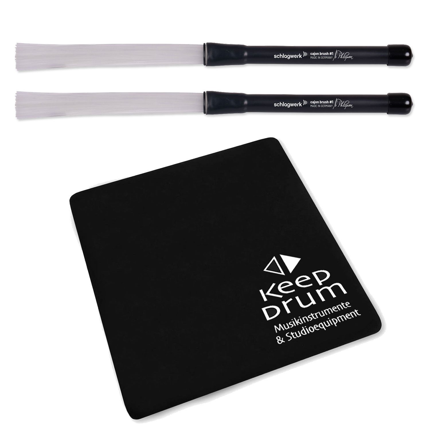 Schlagwerk Xylophon Schlägel Schlagwerk BRC01 Cajon Brush Philipzen mit Sitzpad (1-St., Vorteils-Set mit Sitzpad), Vorteils-Set mit Sitzpad