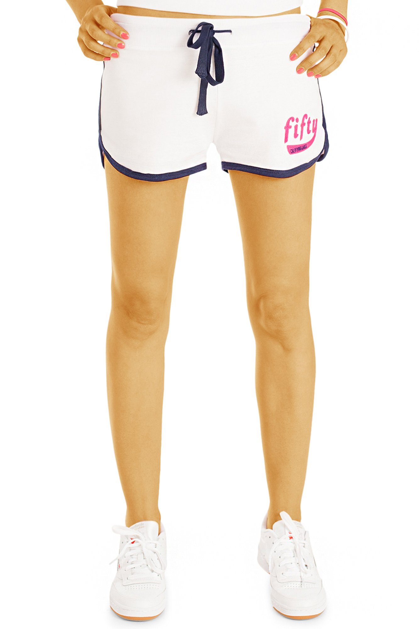 be styled Shorts Relaxed Shorts Pyjamashorts kurze Jersey Hose Damen - j64k mit Stretch-Anteil, mit elastischem Bund weiß | Sportshorts