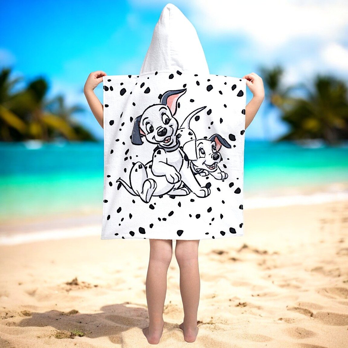Disney Badeponcho 101 Dalmatiner, Baumwolle, mit Kapuze, Kinder Kapuzenhandtuch 50 x 115 cm