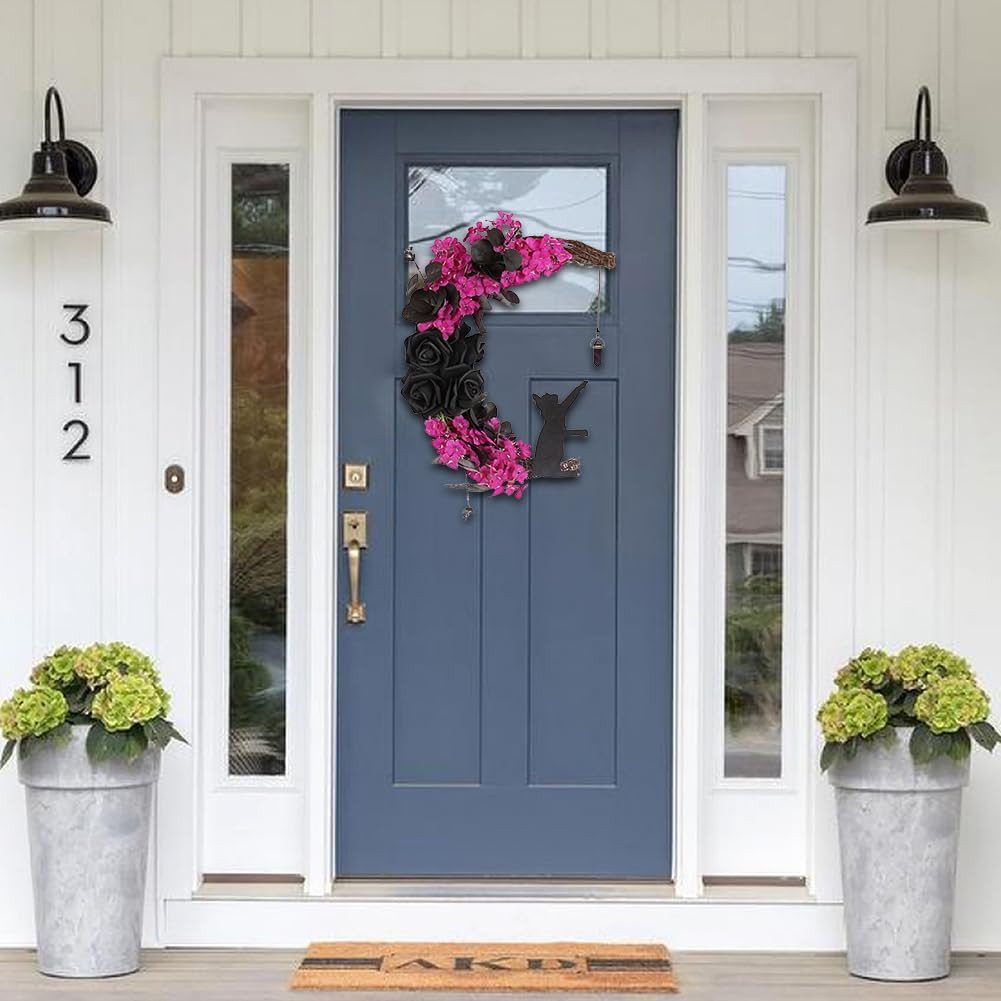 Kunstkranz Katzen Türkranz,Halloween Mond Kranz mit Katzen Wanddekoration, günstig online kaufen