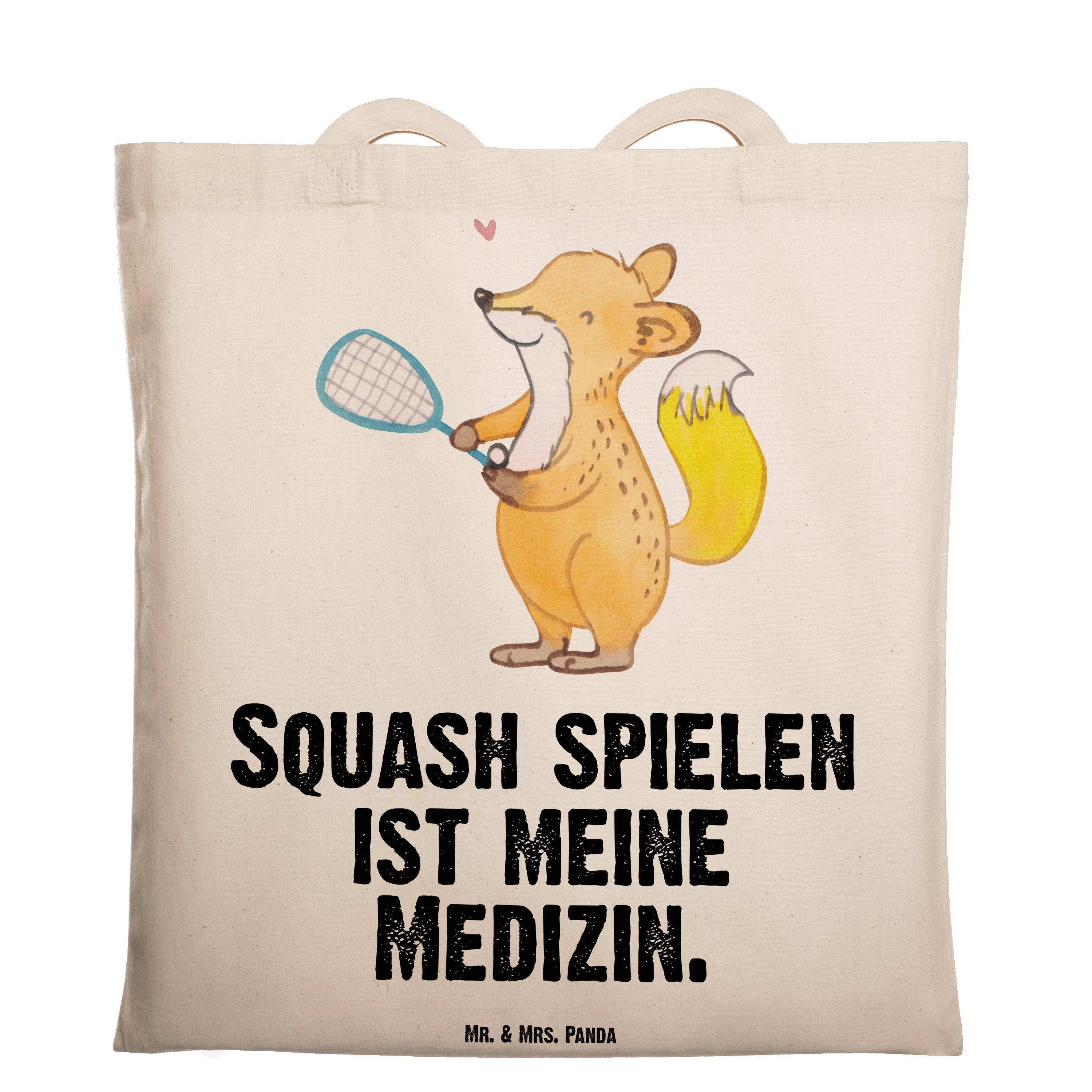 Mr. & Mrs. Panda Tragetasche Fuchs Squash spielen Medizin - Transparent - Geschenk, Dankeschön, Ju (1-tlg)