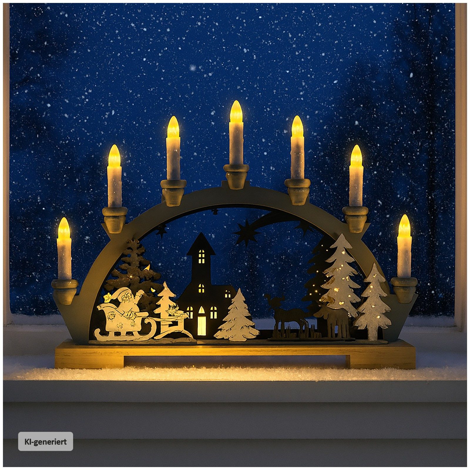 HTI-Living Schwibbogen Leuchtbogen Weihnachtsschlitten Grau (1-tlg), Schwibbogen Weihnachtsdeko batteriebetrieben