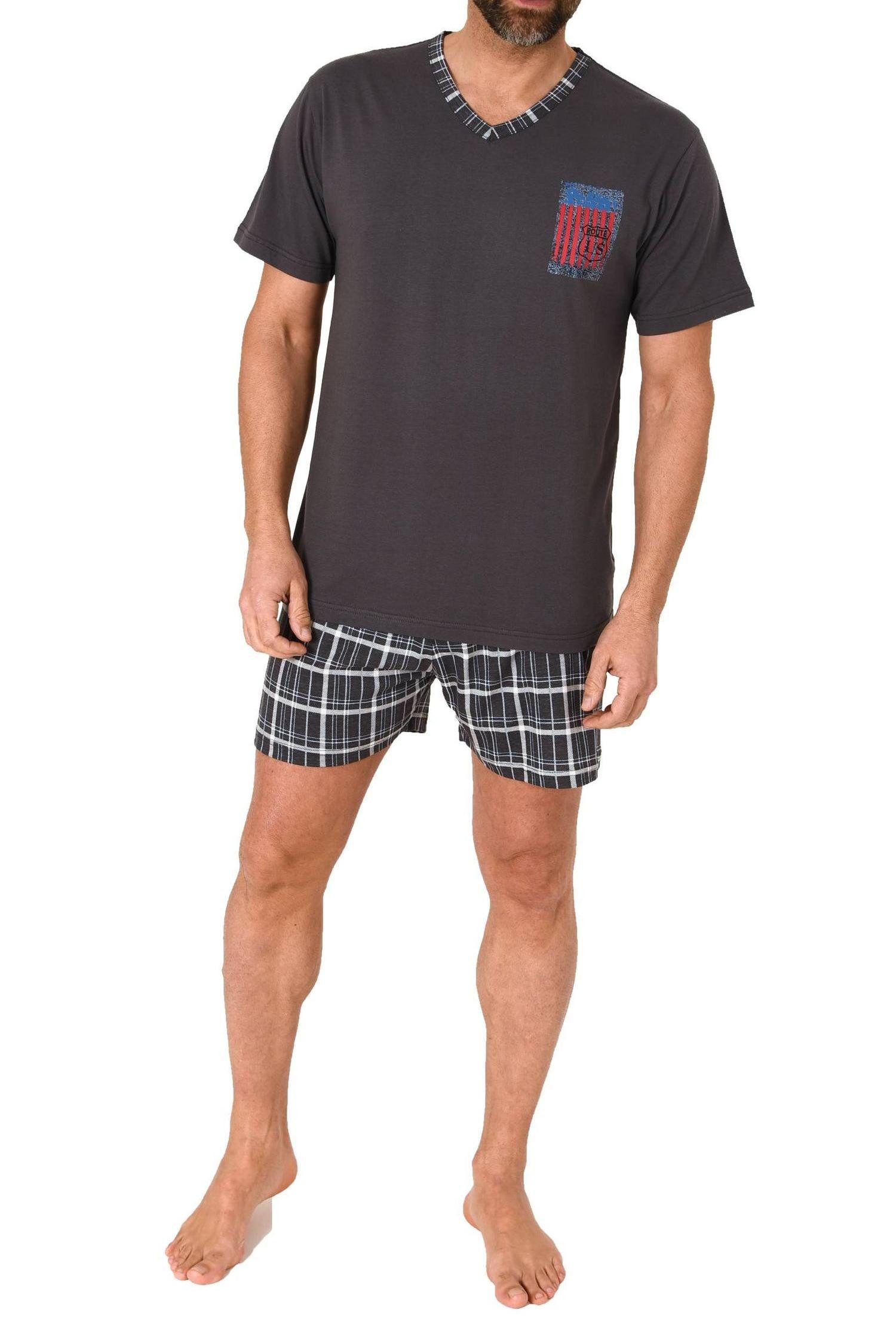 Normann Pyjama Normann Herren kurzarm Schlafanzug Shorty mit karierter Hose günstig online kaufen