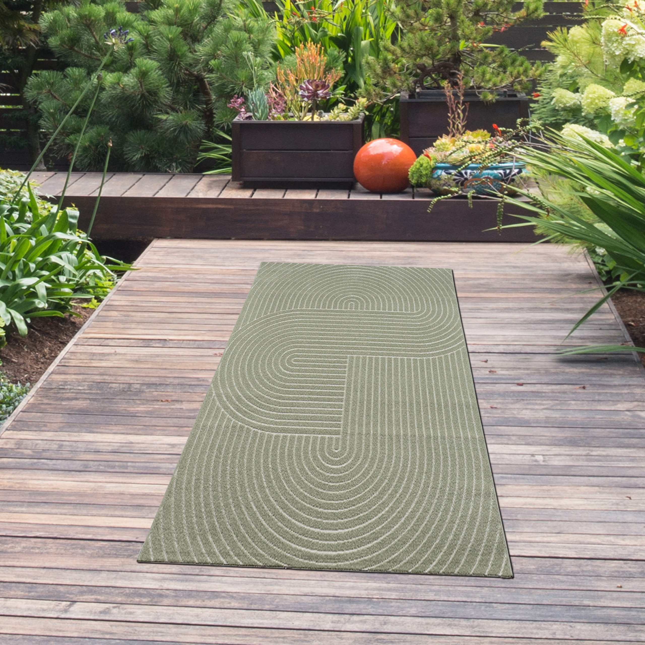TeppichHome24 Teppich Moderner In- und Outdoor Teppich mit Bogen Muster in grün, rechteckig, Höhe: 5 mm