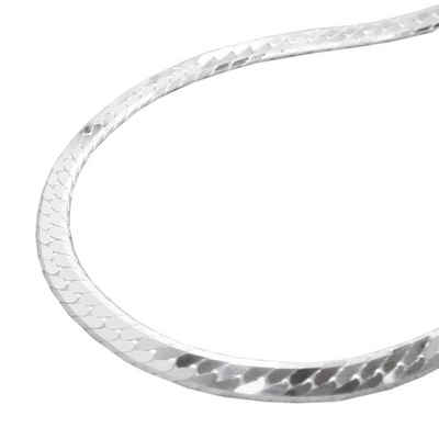 unbespielt Silberkette Halskette 3 mm Panzerkette flach glänzend 925 Silber 50 cm, Silberschmuck für Damen und Herren