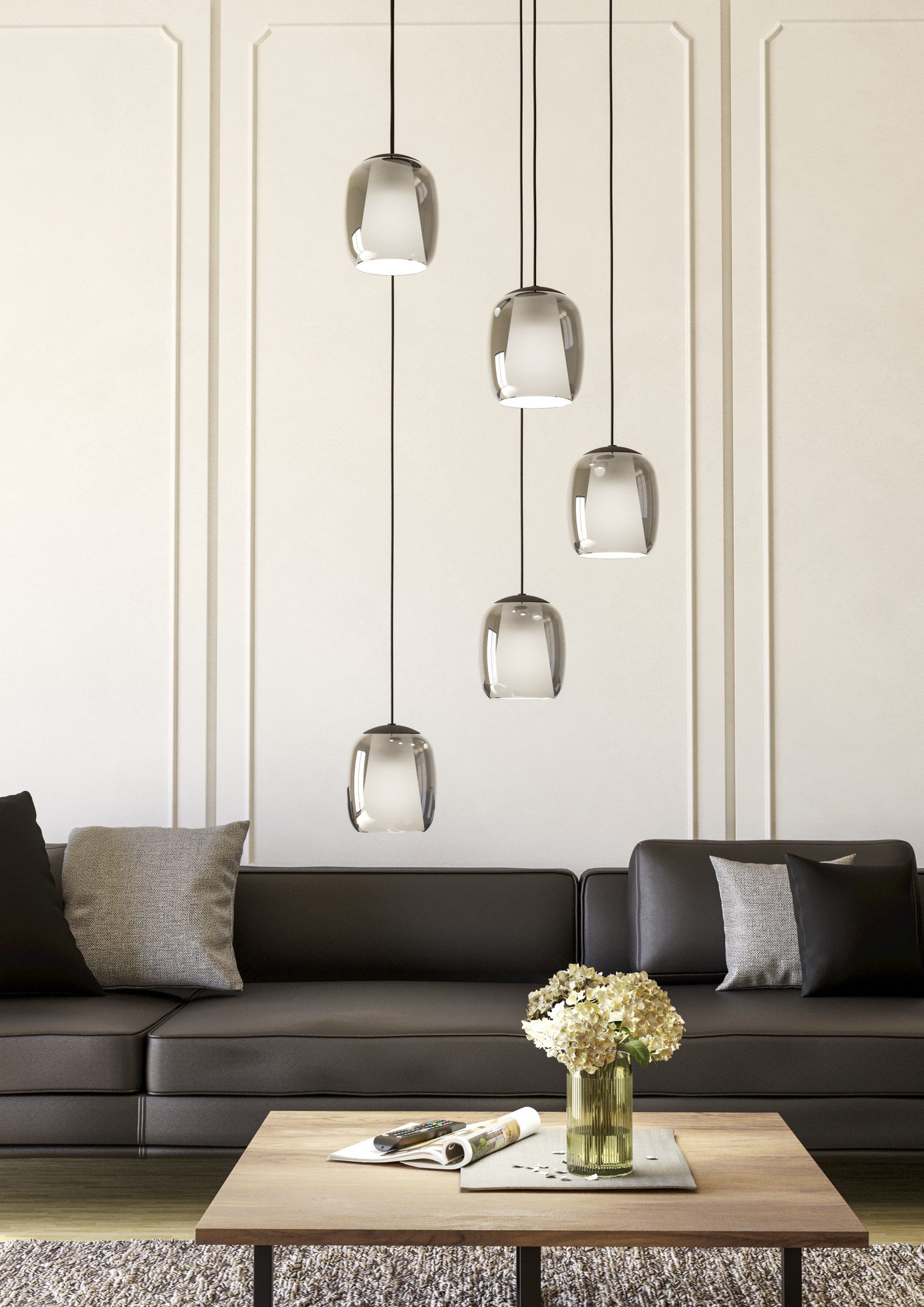 EGLO Hängeleuchte CIAMPINO Pendellampe - Stahl - E27 - 5X28W - IP20, ohne Leuchtmittel, Hängelampe, Deckenlampe, Wohnzimmer, Esszimmer, H150 x Ø54 cm