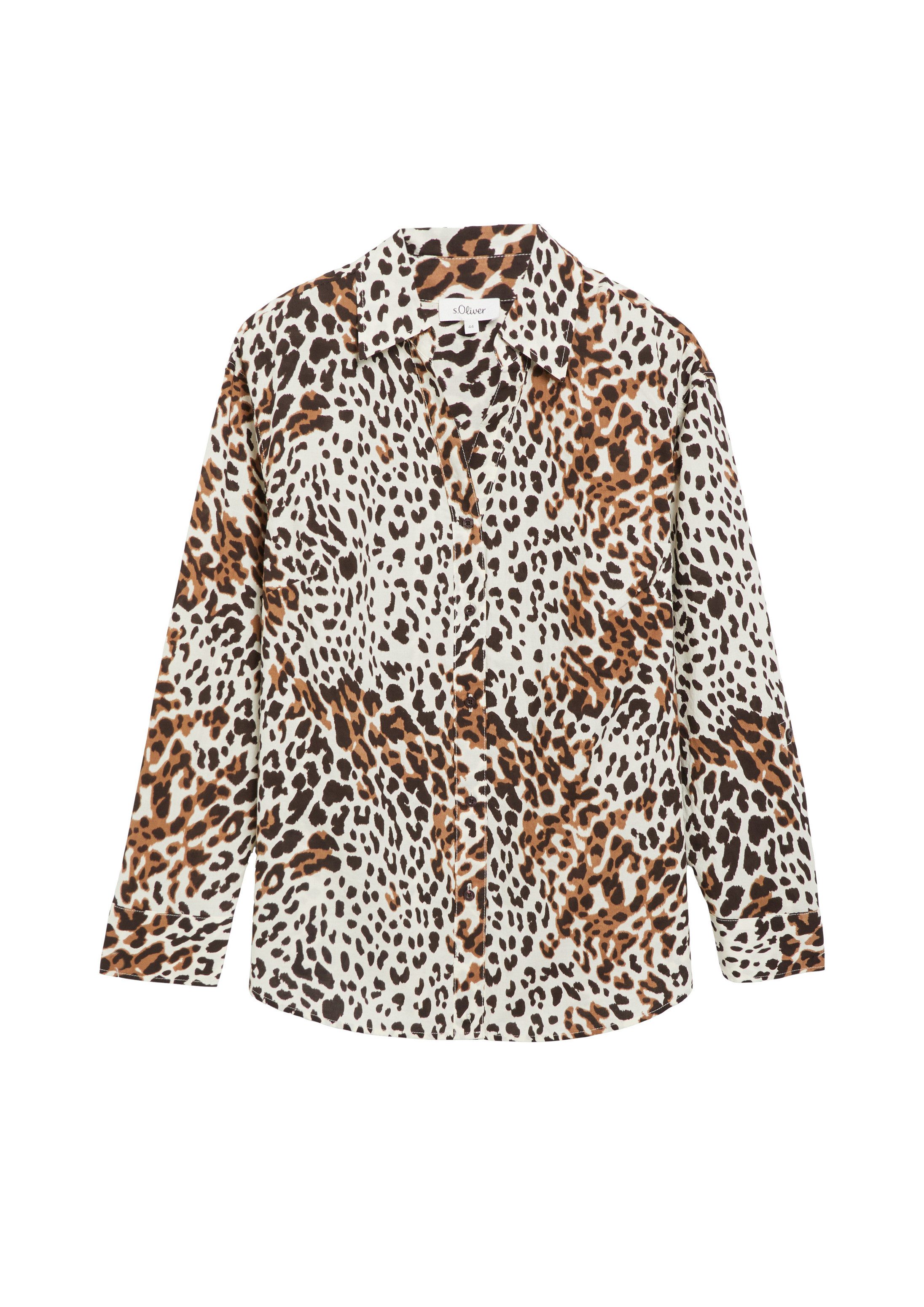 s.Oliver Langarmbluse Bluse Gemusterte Bluse mit Turn-up-Ärmel