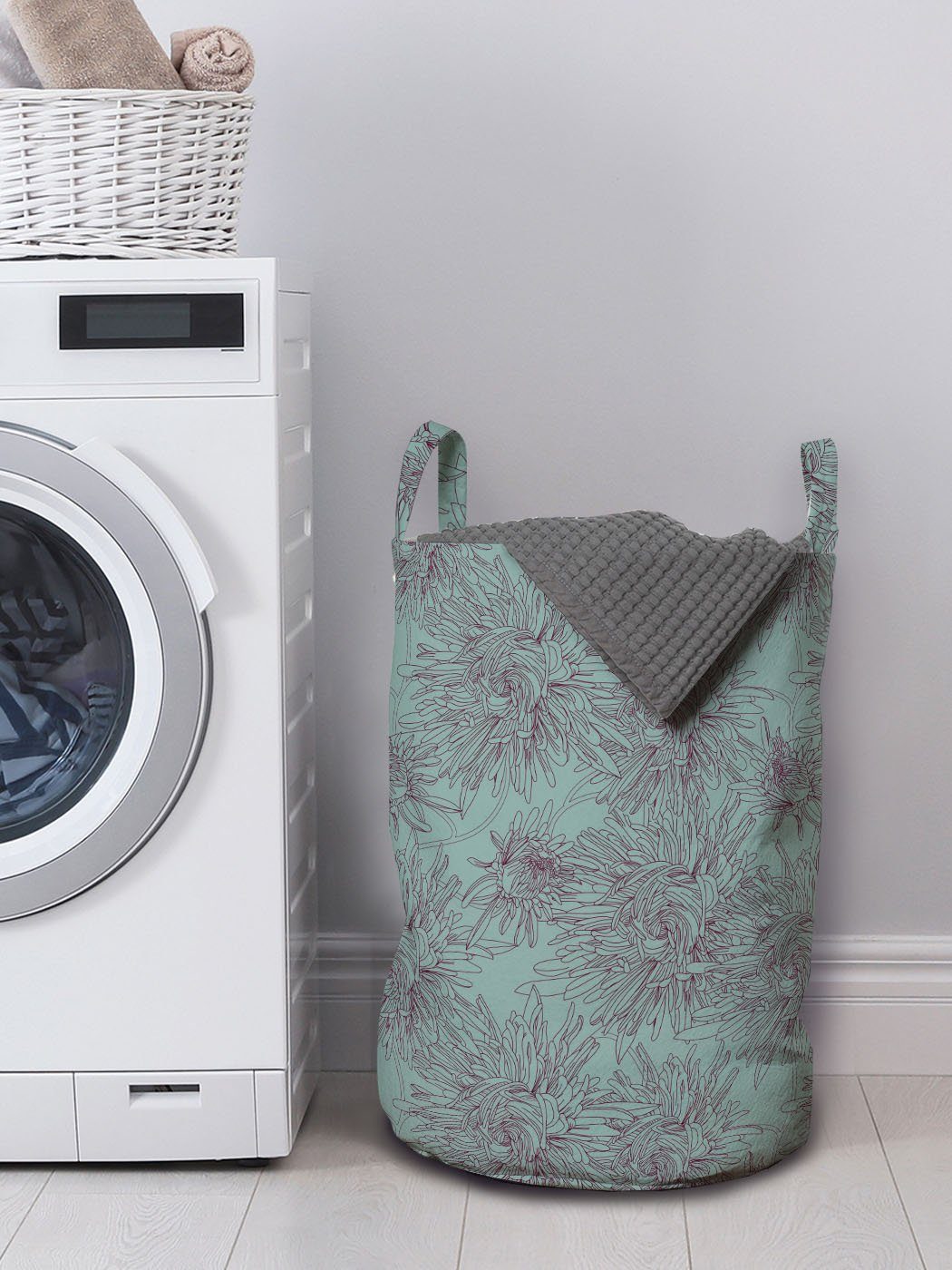 Abakuhaus Wäschesäckchen Wäschekorb mit Kordelzugverschluss Waschsalons, Griffen Blumen Aster-Blüten-Grafik für
