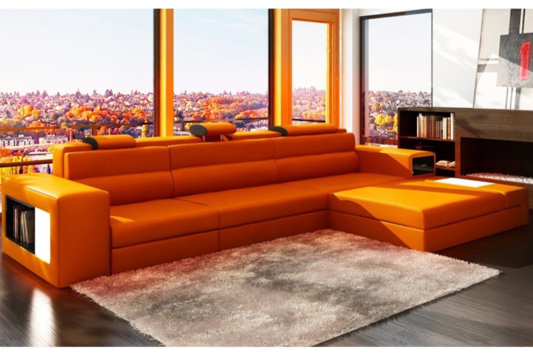 Designer Hocker Couch Ecksofa, JVmoebel Orange mit Sofa Polster Ecksofa Garnitur