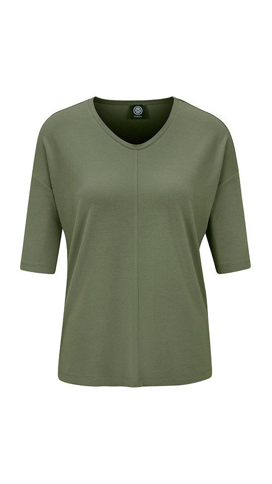 Faber Kurzarmshirt V-Ausschnitt-Shirt aus Viskosestretch mit Halbarm in Khaki