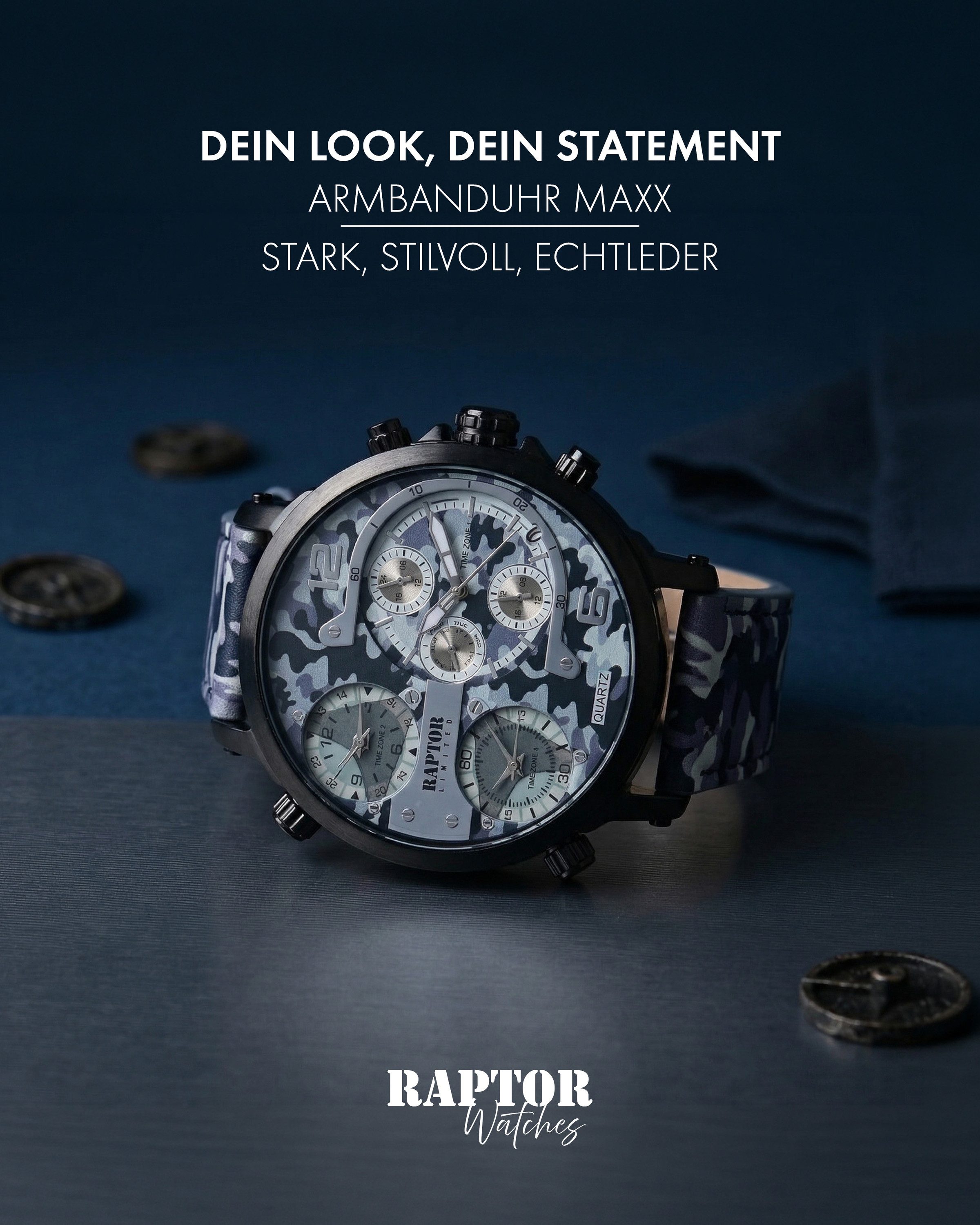 Raptor Limited Quarzuhr Maxx, silberfarbig, Datumsanzeige