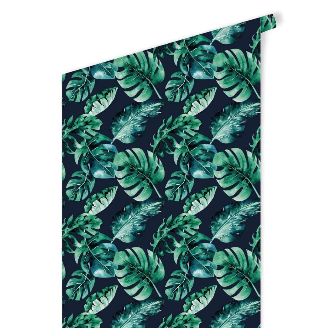 K&L Wall Art Mustertapete Schlafzimmer Pflanzen Dschungel Vliestapete Regenwald Monstera schwarz, Dschungelpflanzen Tapete