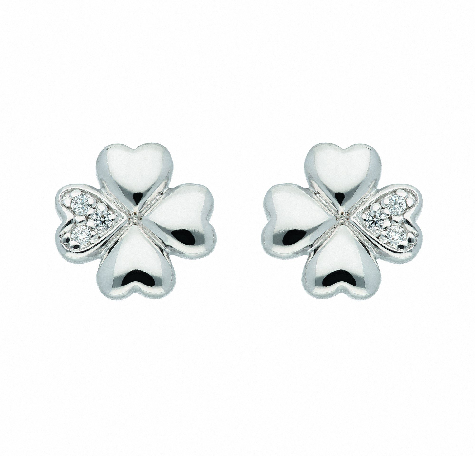 Paar Ohrhänger 1 Paar 925 Silber Ohrringe / Ohrstecker Kleeblatt mit Zirkonia
