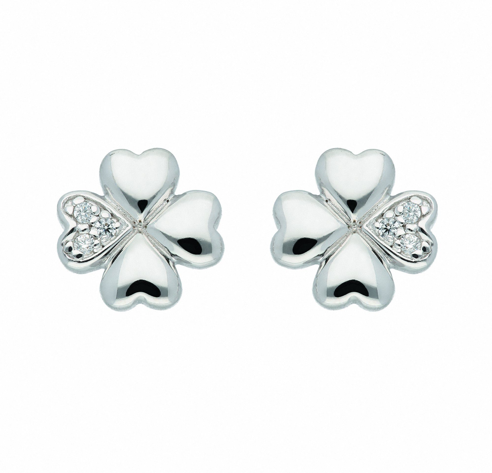 Adelia´s Paar Ohrhänger 1 Damen Ohrstecker Zirkonia / mit Silber Zirkonia, Kleeblatt 925 Ohrringe Silberschmuck für Paar mit
