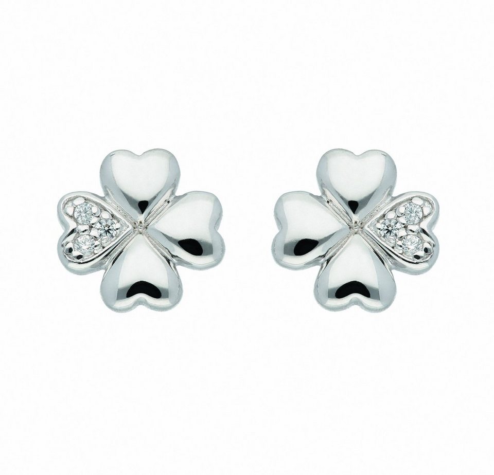 Adelia´s Paar Ohrhänger 1 Paar 925 Silber Ohrringe / Ohrstecker Kleeblatt  mit Zirkonia, mit Zirkonia Silberschmuck für Damen