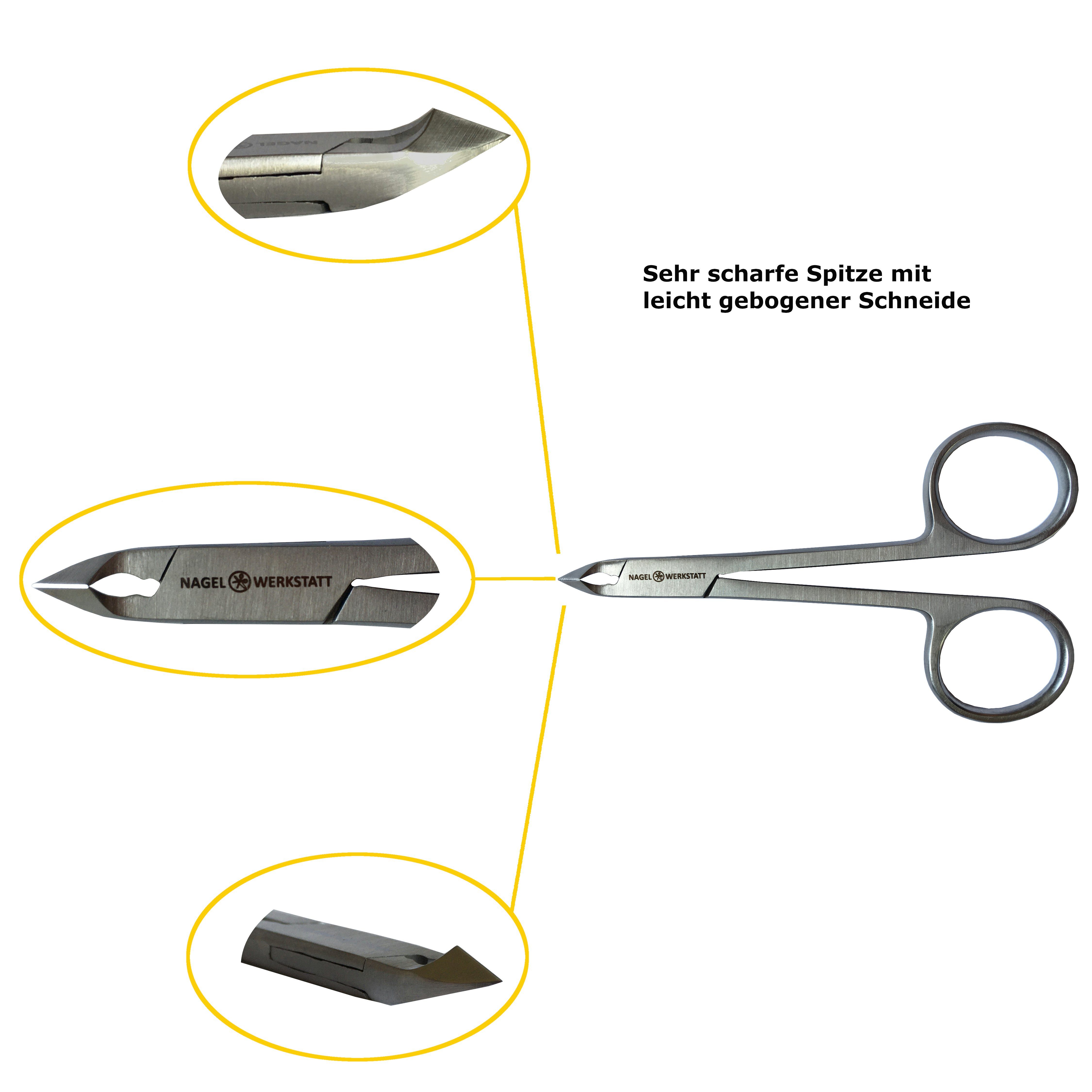 Nagelwerkstatt Nagelschere Profi Nagelknipser - feiner Nagelknipser aus rostfreiem Edelstahl, (Set, 3-tlg), Gebogene, sehr scharfe Schneide - für Finger- und Fußnägel