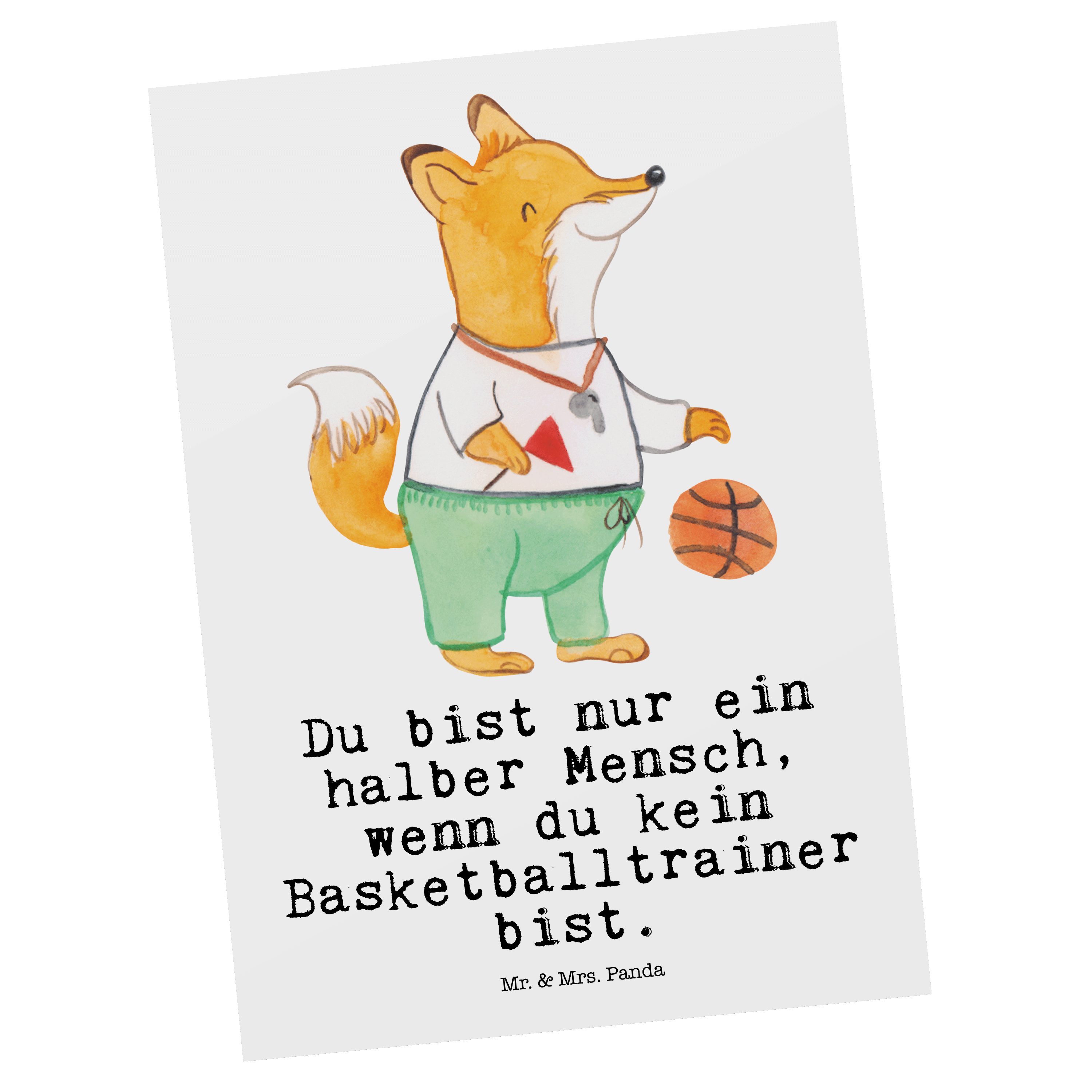 Mr. & Mrs. Panda Postkarte Basketballtrainer mit Herz - Weiß - Geschenk, Basketballer, Firma, Da