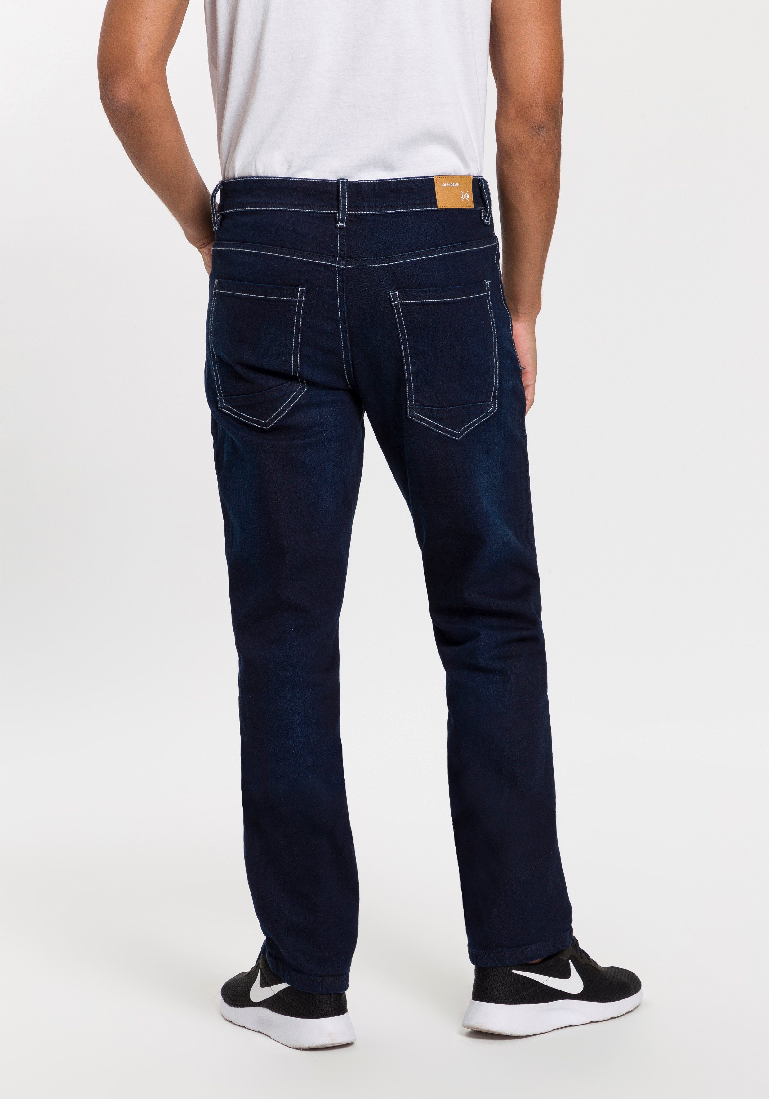 Straight-Jeans Devin John mit darkblue-used Stretch