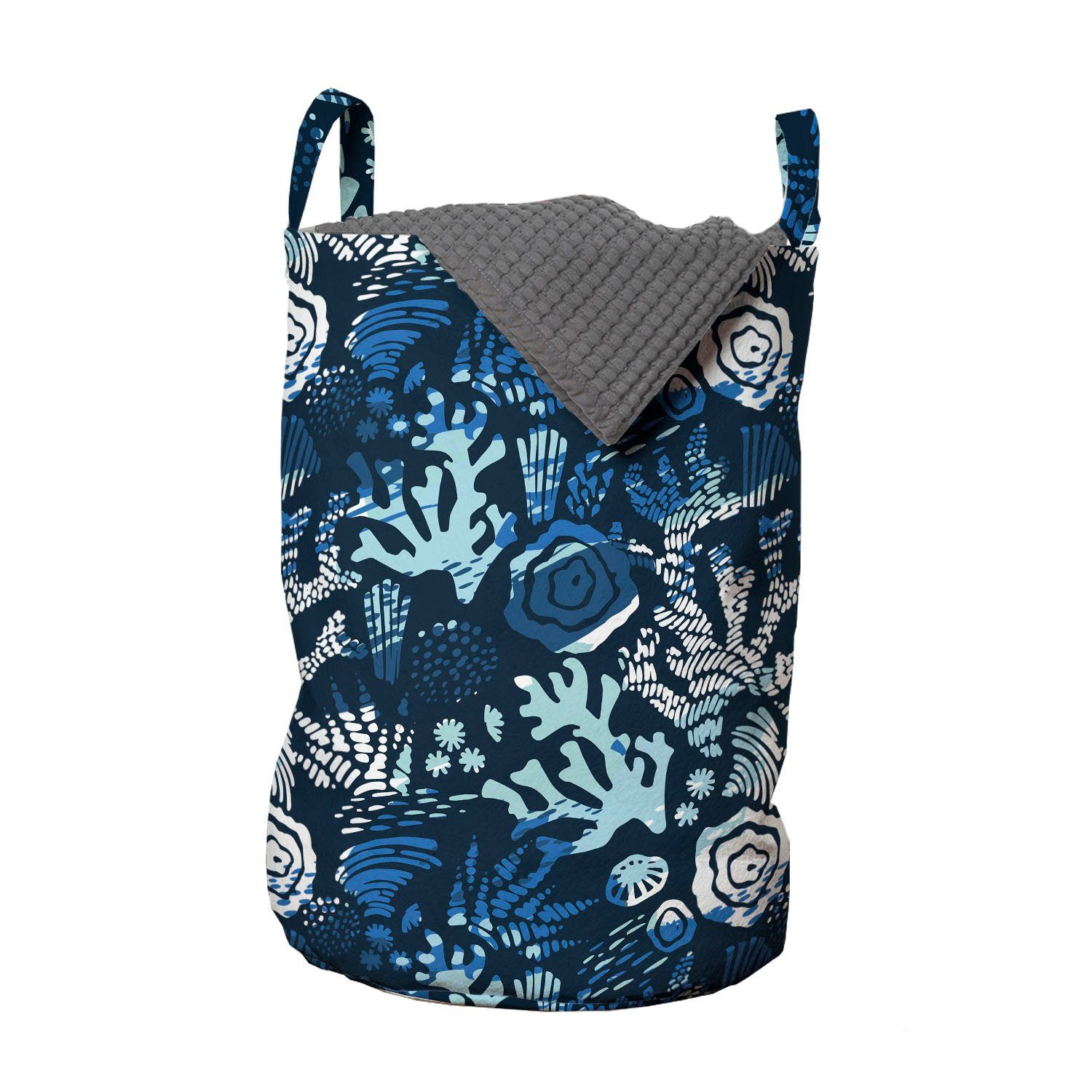 Abakuhaus Wäschesäckchen Wäschekorb mit Griffen Kordelzugverschluss für Waschsalons, Unterwasser- Tiefseeblau Corals
