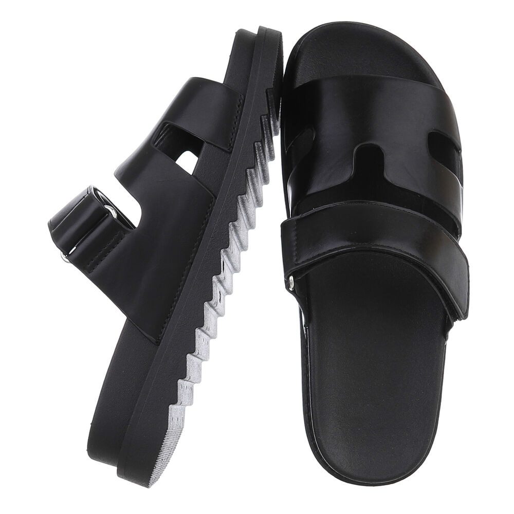 Ital-Design Moderne Komfortsandalette mit flexiblen Riemen Plateausandaletten (89323084) Flach Pantoletten in Schwarz