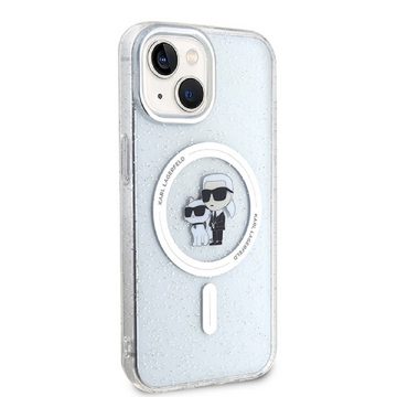 KARL LAGERFELD Handyhülle Case iPhone 15 MagSafe Katze Glitter transparent 6,1 Zoll, Kantenschutz