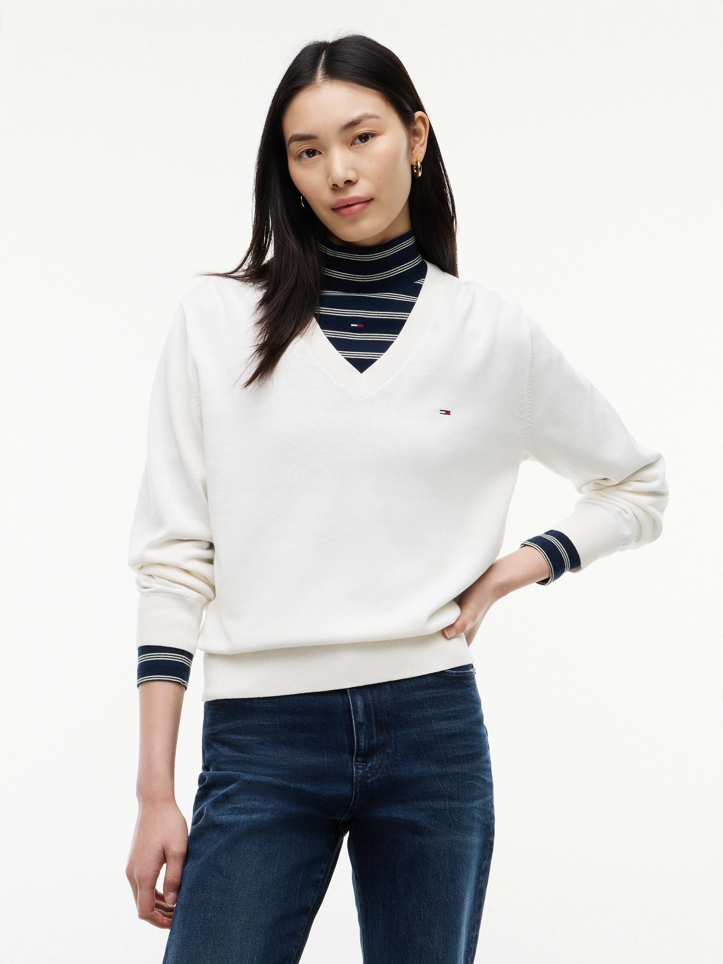 Tommy Jeans Strickpullover TJW ESSENTIAL VNECK SWEATER EXT Baumwolle