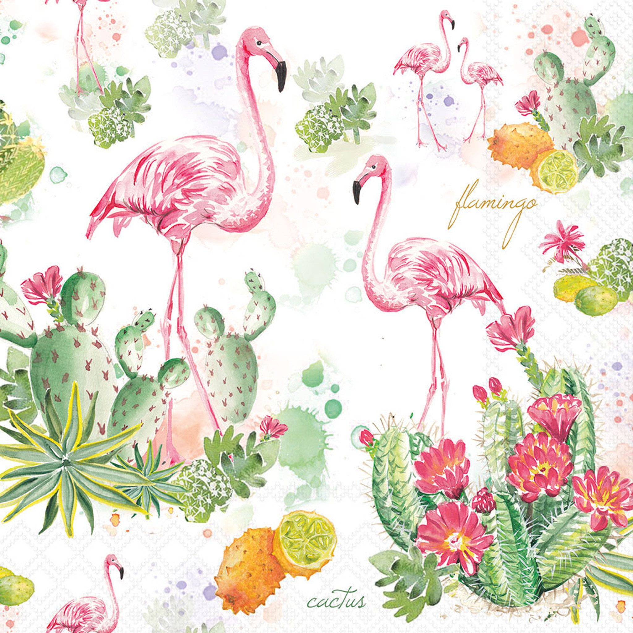 Ambiente Luxury Paper Products Papierserviette, Servietten Papier 33x33cm 3-lagig Flamingo Motiv / Bunt 20 Stk.