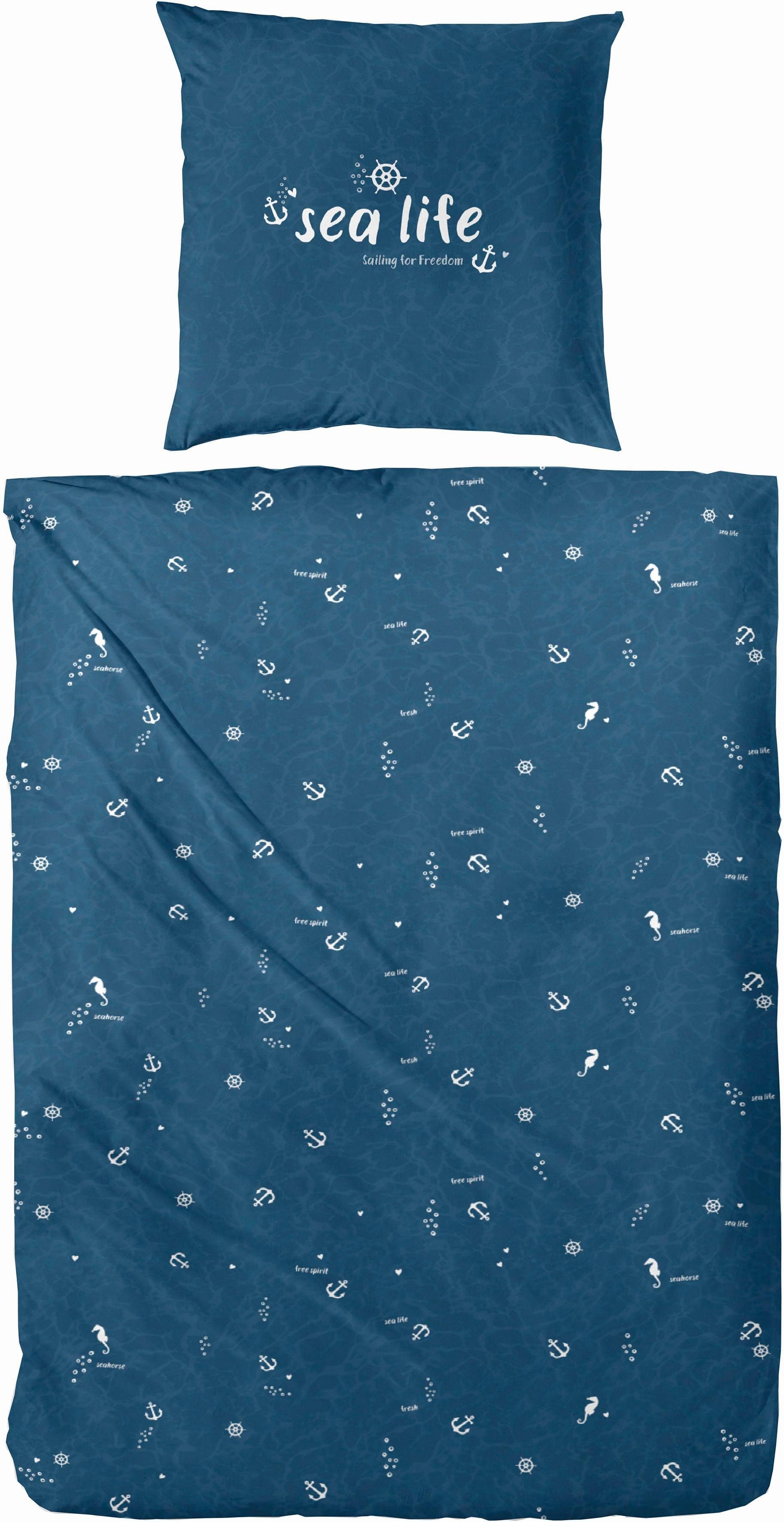 Primera Bettwäsche Sealife, Perkal, 2 teilig, mit maritimen Motiven