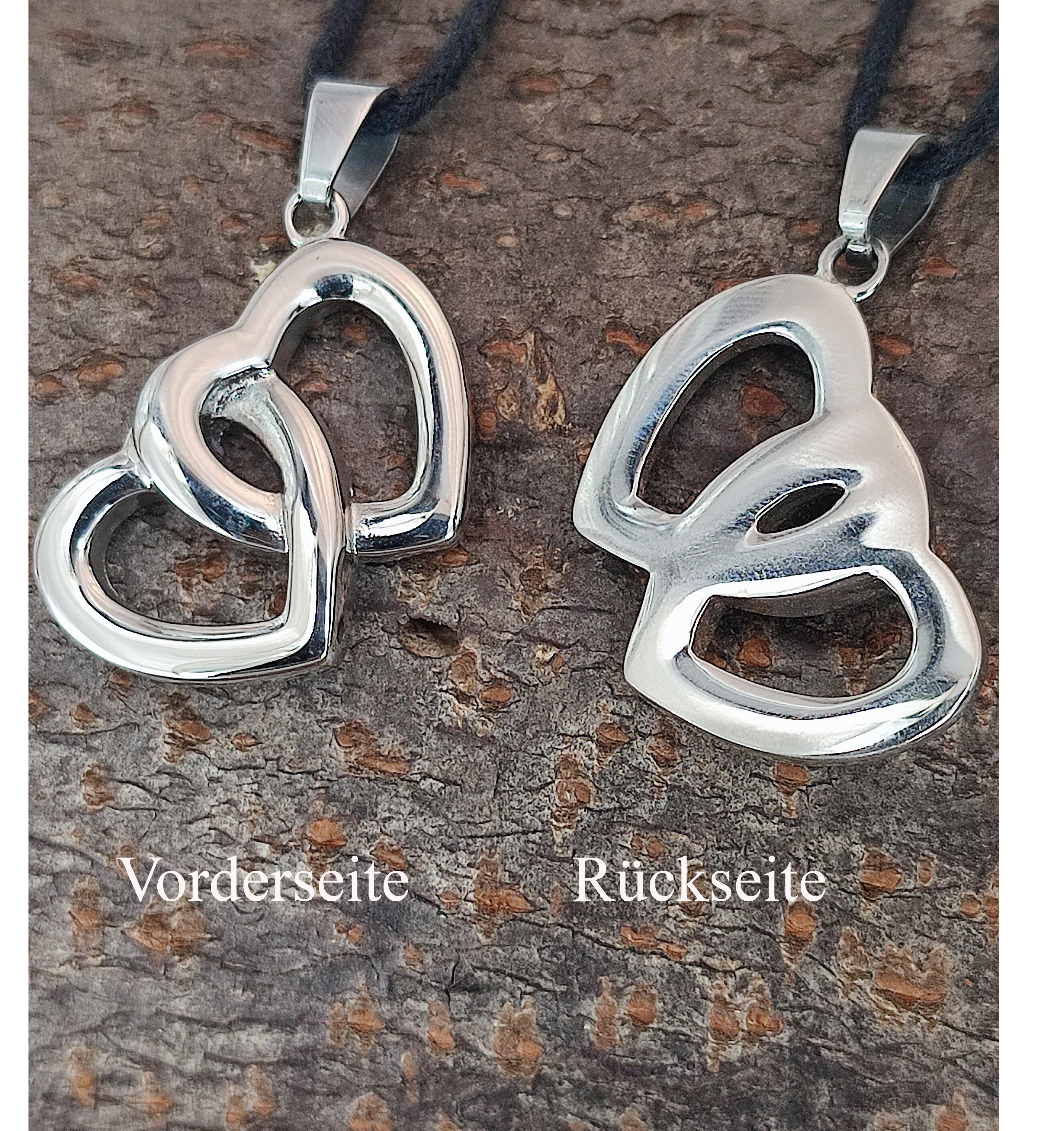 Kiss of Leather Kettenanhänger Herz Edelstahl zwei Herzen Herzchen ewige Liebe