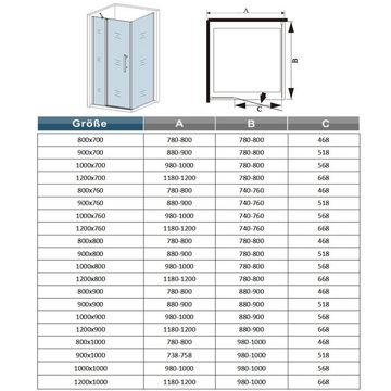 duschspa Eckdusche 6mm ESG Duschkabine Schwingtür Drehtür Duschtür mit Seitenwand, BxT: 80x70 cm, Einscheibesicherheitsglas, Sicherheitsglas, Set, ebenerdiger Einbau möglich