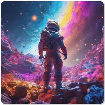 MuchoWow Gaming Mauspad Weltraum - Astronaut - Neon - Sterne (1-St), Mousepad mit Rutschfester Unterseite, Gaming, 40x40 cm, XXL, Großes