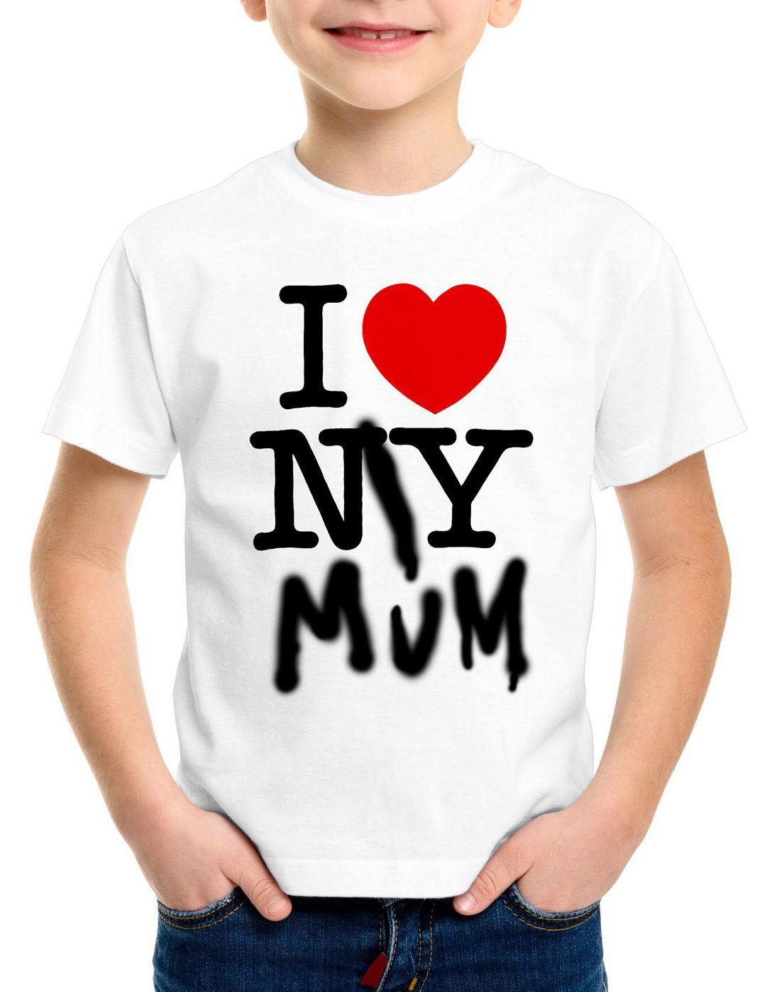 style3 Print-Shirt Kinder T-Shirt I Love My Mum new york amerika ny muttertag usa herz
